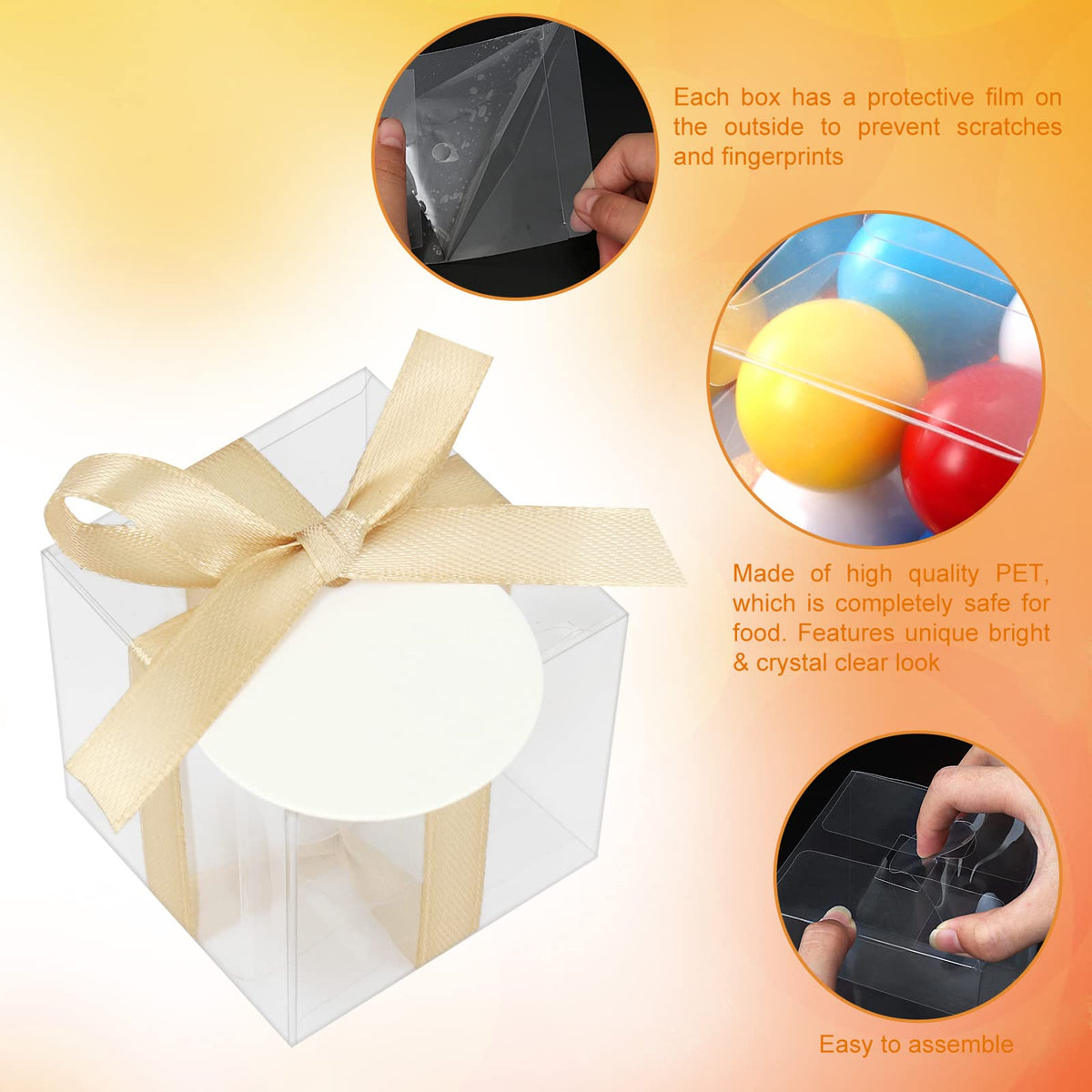 COTOPHER 60 Pcs Clear Favor Boxes, 1.5x1.5x1.5 Inch Single Chocolate Truffle Box, Plastic Mini Cube for Wedding Favors, Baby Shower, Small Gifts