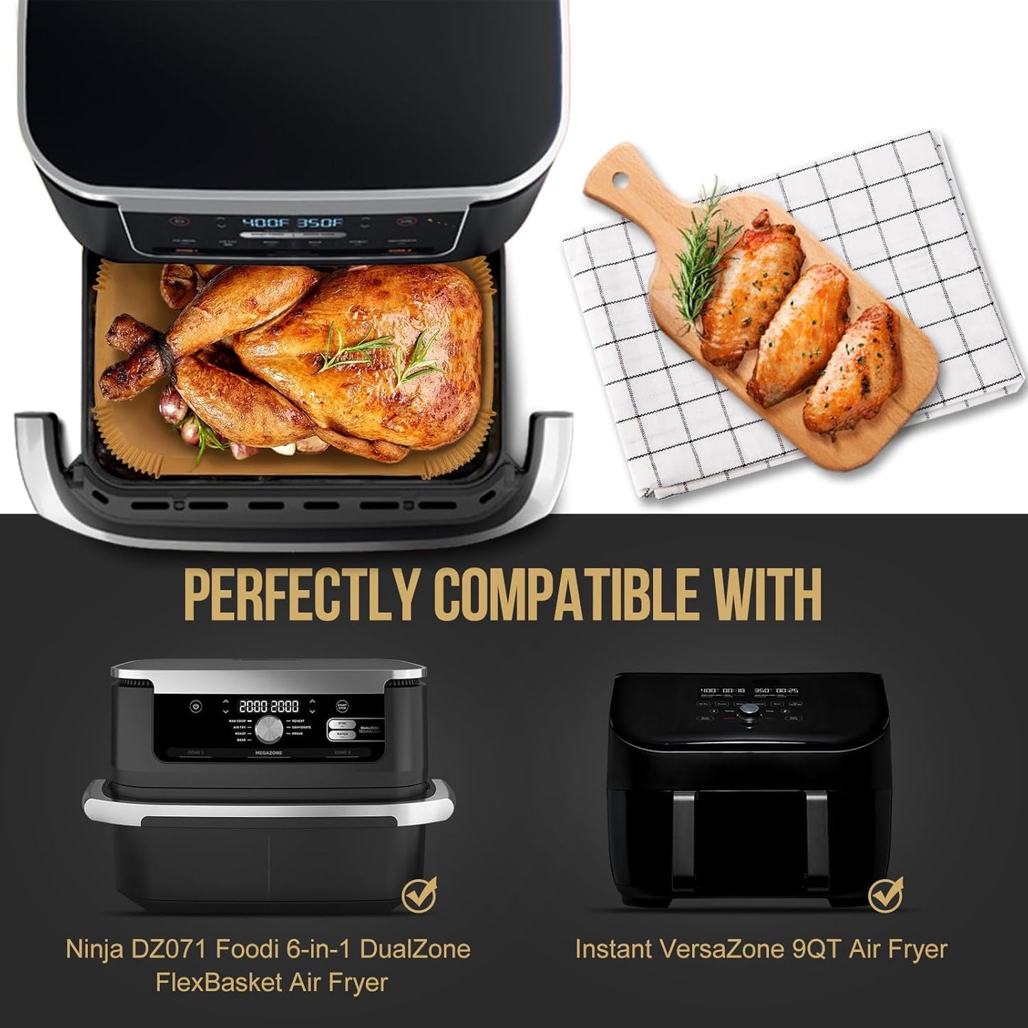 MMH Air Fryer Liners - 150PCs for Ninja DZ071 & AD600CO | Includes 100 Small & 50 Large Disposable Paper Liners