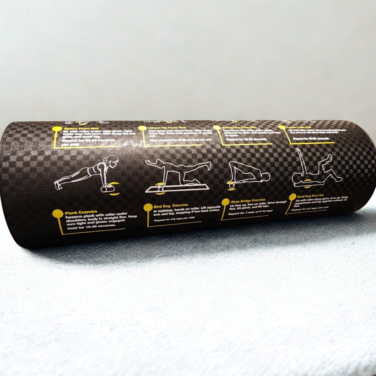 Pain-Free Fitness Foam Roller with Printed Exercises - 17.7''x 6'' Lightweight EPE/PE Exercise Roller Foam - Includes 12 Guided Stability, Mobility & Recovery Moves - Dual Color Instructional Design