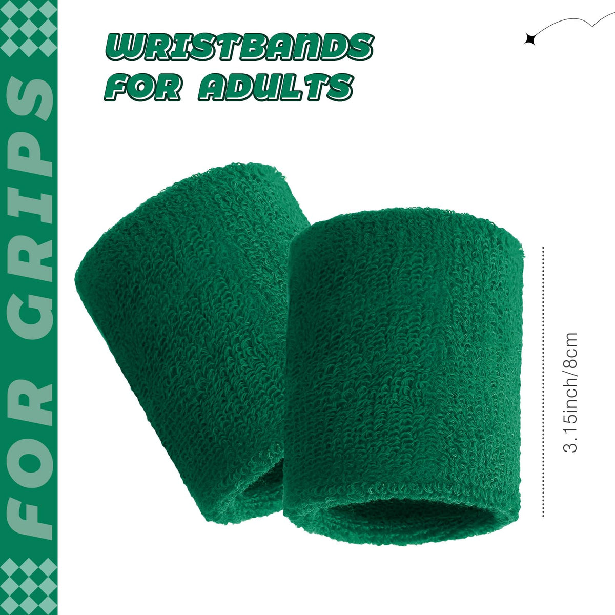 Bememo 24 Pcs Wrist Sweatbands Bulk Sports Wrist Bands for Men Women Breathable Athletic Tennis Wristbands Stretchy Absorbent Cotton Terry for Basketball, Baseball, Gym, Working Out(Dark Green)