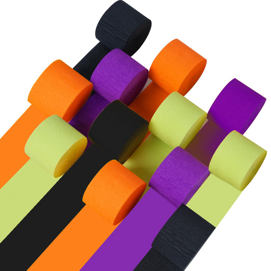 12 Rolls Halloween Crepe Paper Streamers, 4 Colors Halloween Party Streamers for Ceiling, Background Wall, Dining Table, Door, Window, Staircase, Yard Decoration