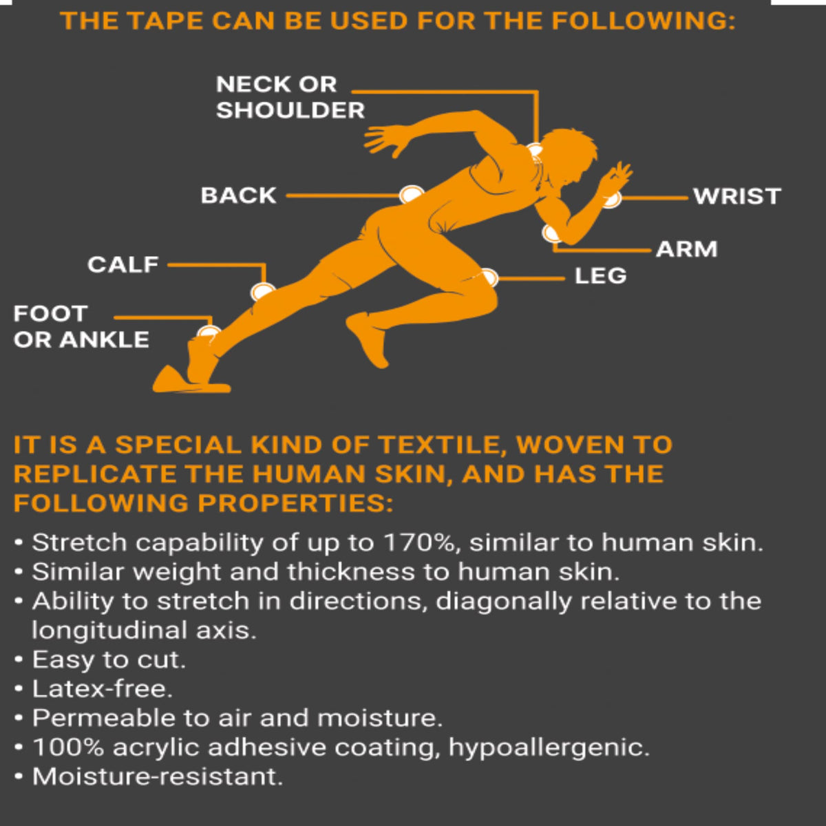 JB Tape Kinesiology Tape – 80 Precut 10-Inch Strips – Black – Elastic, Latex-Free, Water Resistant – Athletic Muscle & Joint Support – 4 Rolls