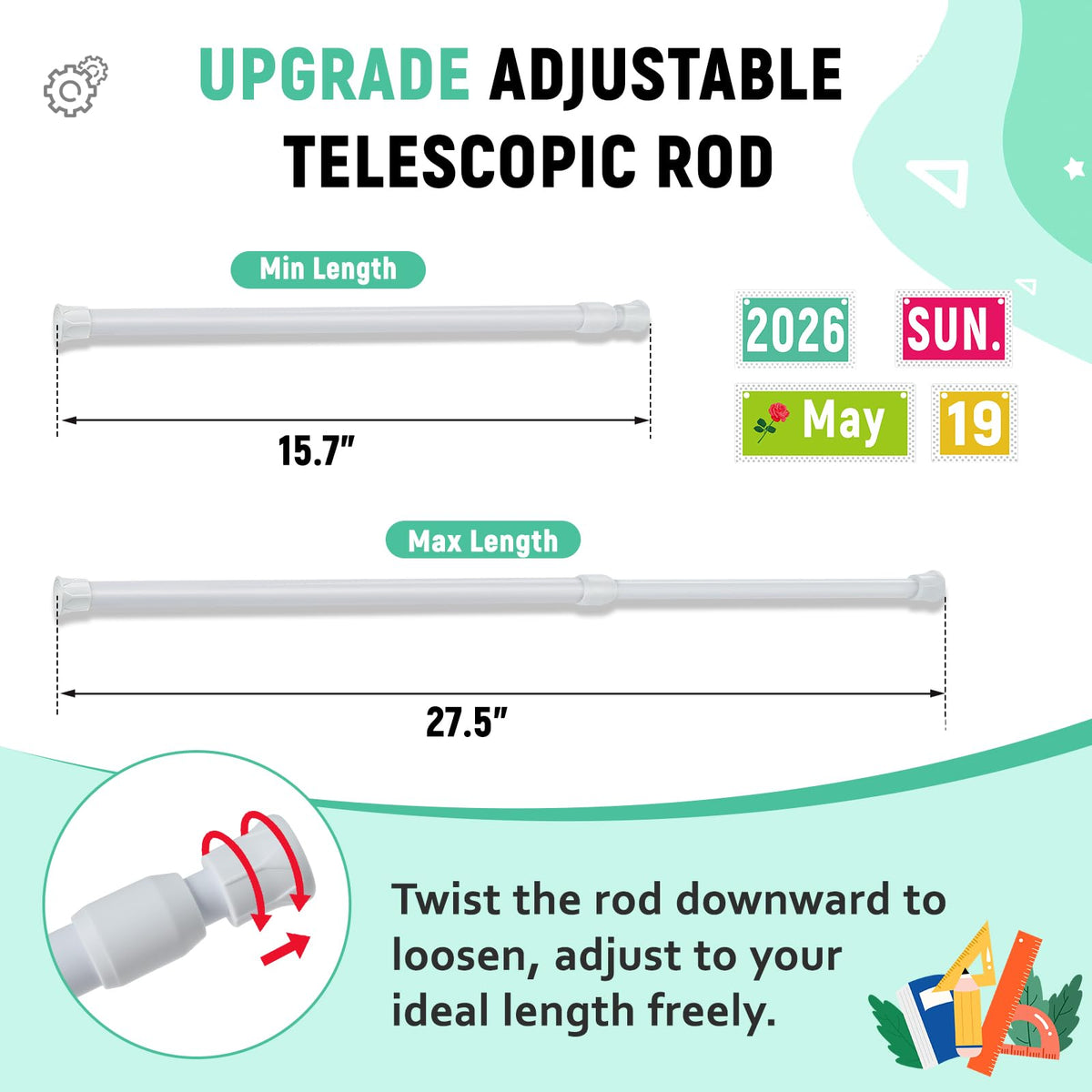 Upgraded 2-in-1 Flip Calendar for Classroom with Magnetic & Adhesive Fixing, Adjustable Magnetic Rod Flip Calendar for Whiteboard, Black and White Classroom Decor Bulletin Board Set (Patterned)