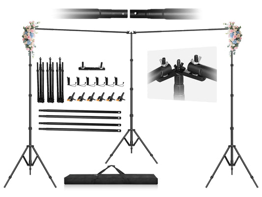 Jiang&Rong 8.5 x 20ft (H x W) Adjustable Photo Backdrop Stand Kit, Large Photography Background Stand with 308°Angle Rotatable Connector for Wedding, Birthday, Party