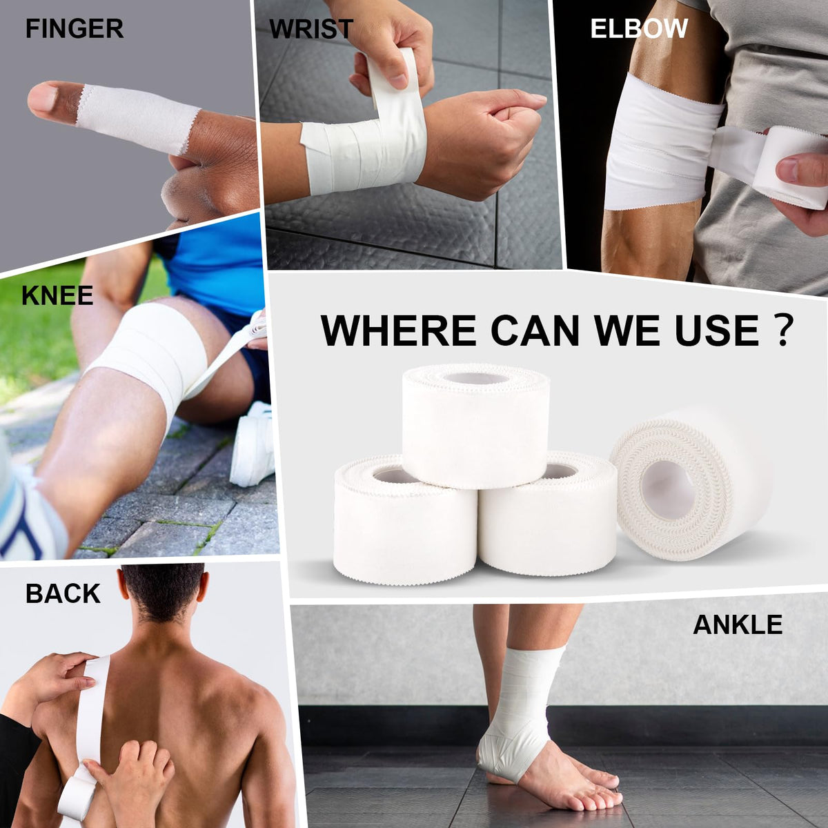 CHMI Athletic Tape,White Sports Tape (64 Pack), 640 Yards Rolls Very Strong Easy Tear NO Sticky Residue Best Tape for Gymnastics Climbing Bat Injuries Medical (1.5 Inch X 640 Yards).