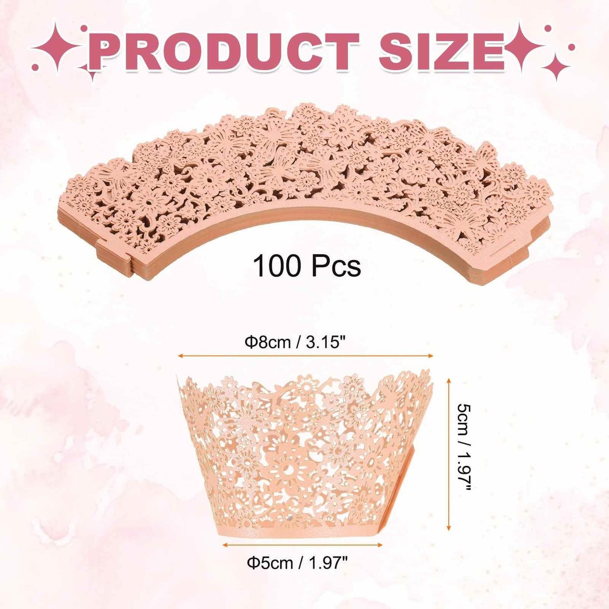HARFINGTON 100 Pcs Lace Cupcake Liners Hollow Butterfly Designed Hollow Out Cupcake Wraps Artistic Bake Cake Paper Cups for Anniversary Birthday Weddings Parties, Light Pink