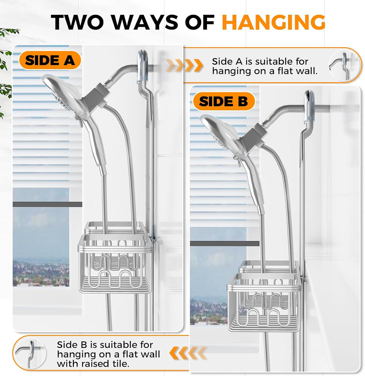Reinhardt Aluminum Shower Caddy - Adjustable Rustproof Organizer with Hooks & Soap Holders | Silver