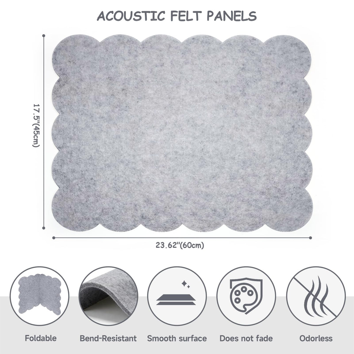 Felt Bulletin Board 24" x 18" Cork Board Alternative,Decorative Felt Pin Board Foldable Cork Boards for Walls Self-Adhesive Cork Board for Home Office Classroom Pin Board (Light Gray)