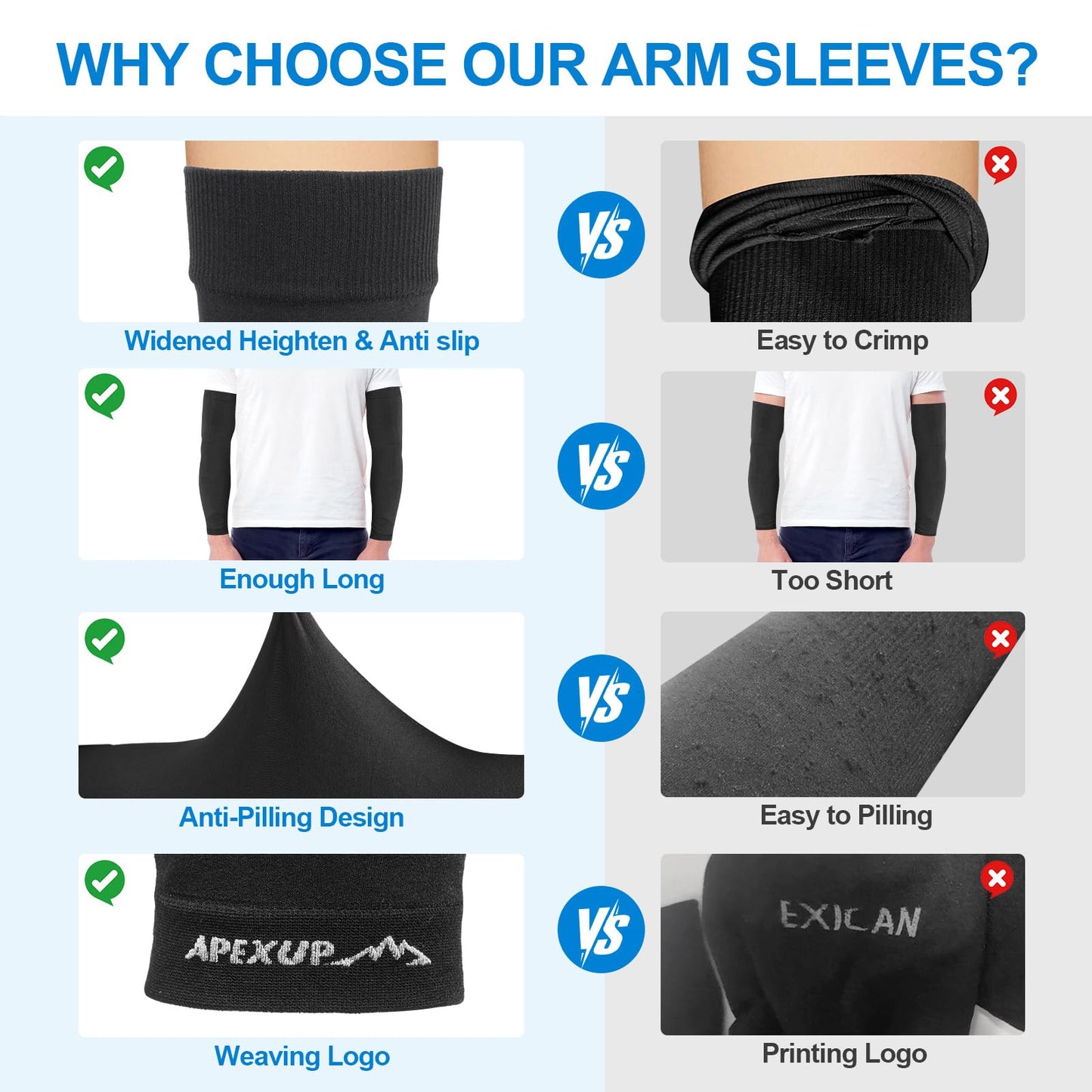 APEXUP Cooling Arm Sleeves for Men Women, UV Sun Protection UPF 50, Sports Compression Arm Sleeves for Outdoor (4PK, Black)