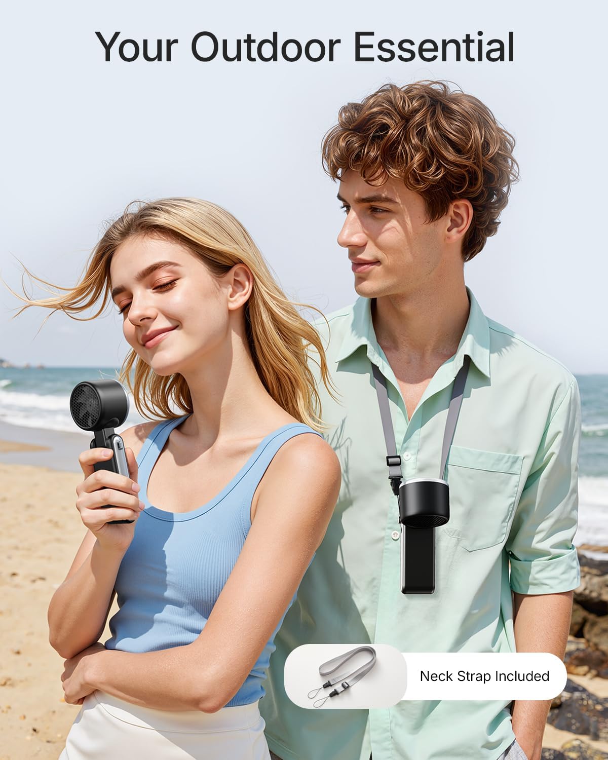 Skiennix Portable Handheld Turbo Fan - 5-Speed Rechargeable Mini Personal Fan | 4000mAh Battery, Ideal for Travel & Beach (Black)
