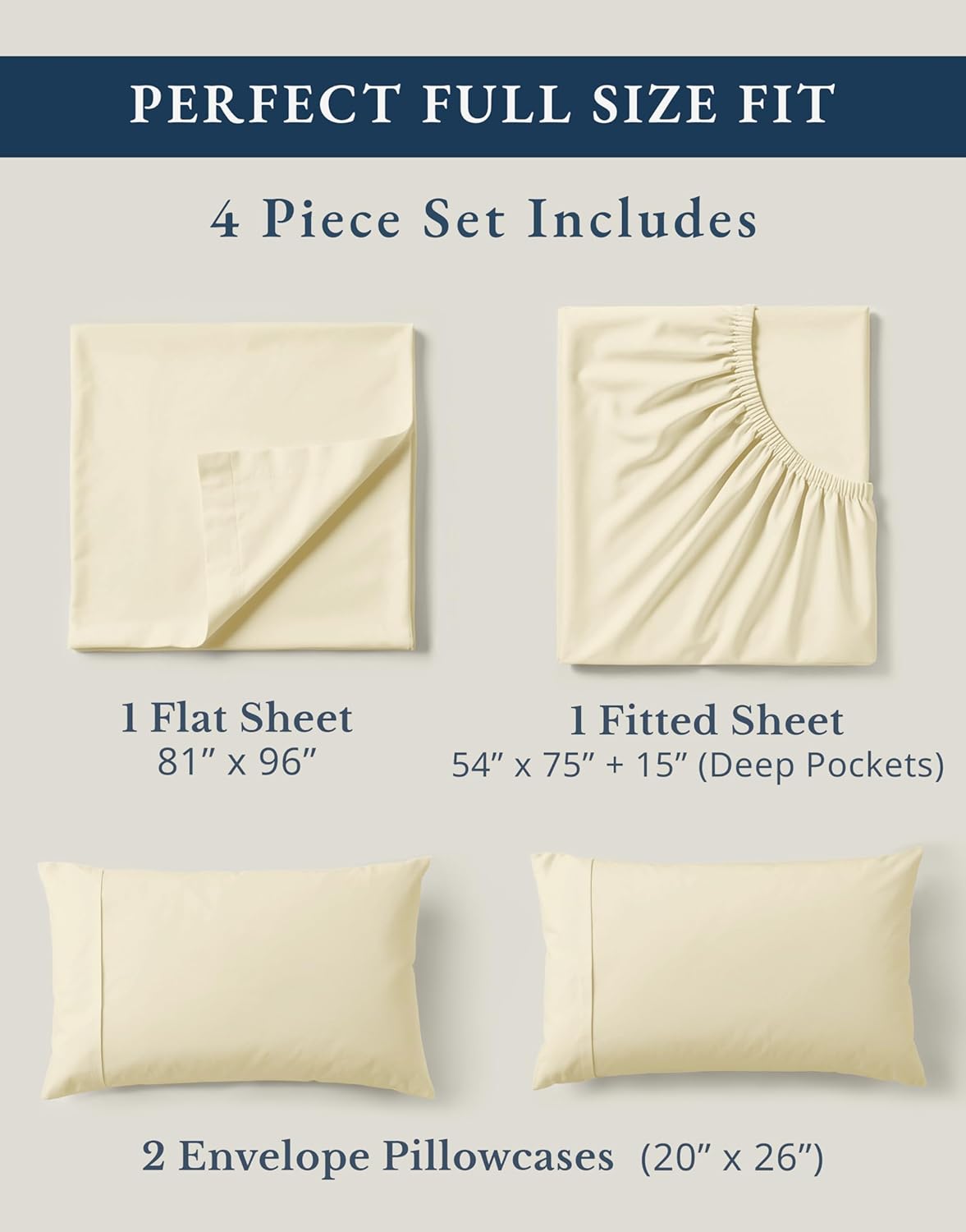 LANE LINEN 100% Organic Cotton Full Sheet Set - Ultra Soft Percale Bedding, Fits Mattresses Up to 15" Deep | Natural Color