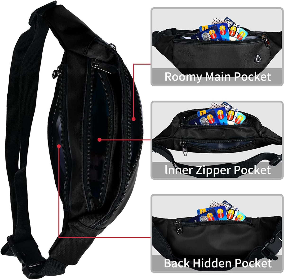 Fanny Packs for Men and Women, Waterproof Sports Waist Pack Bag for Travel Hiking Running Hands-free Wallets, Easy Carry Any Phone