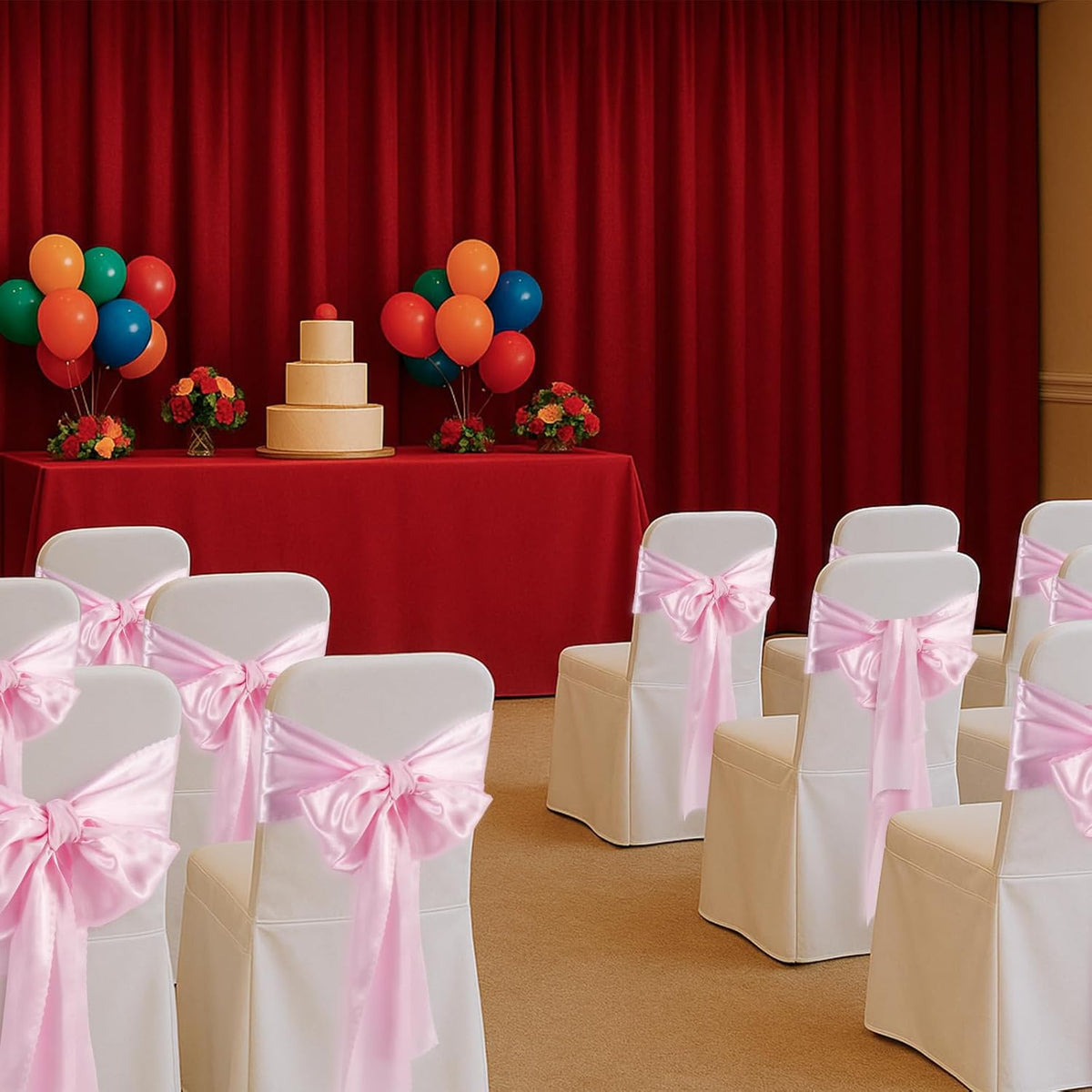 Skiennix Black Satin Chair Sashes - Upgraded 7" x 108" Ties for Weddings & Events | Pack of 50