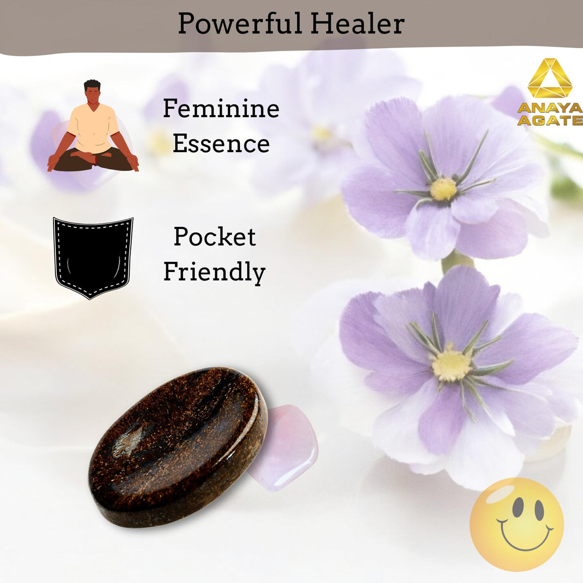 Anaya Agate Bronzite Worry Stones Certified Crystal Thumb Worry Stone for Anguish, Relaxing and Soothing Balance Stones for Meditation, Stress Relief Crystals and Healing Stones for Men Women