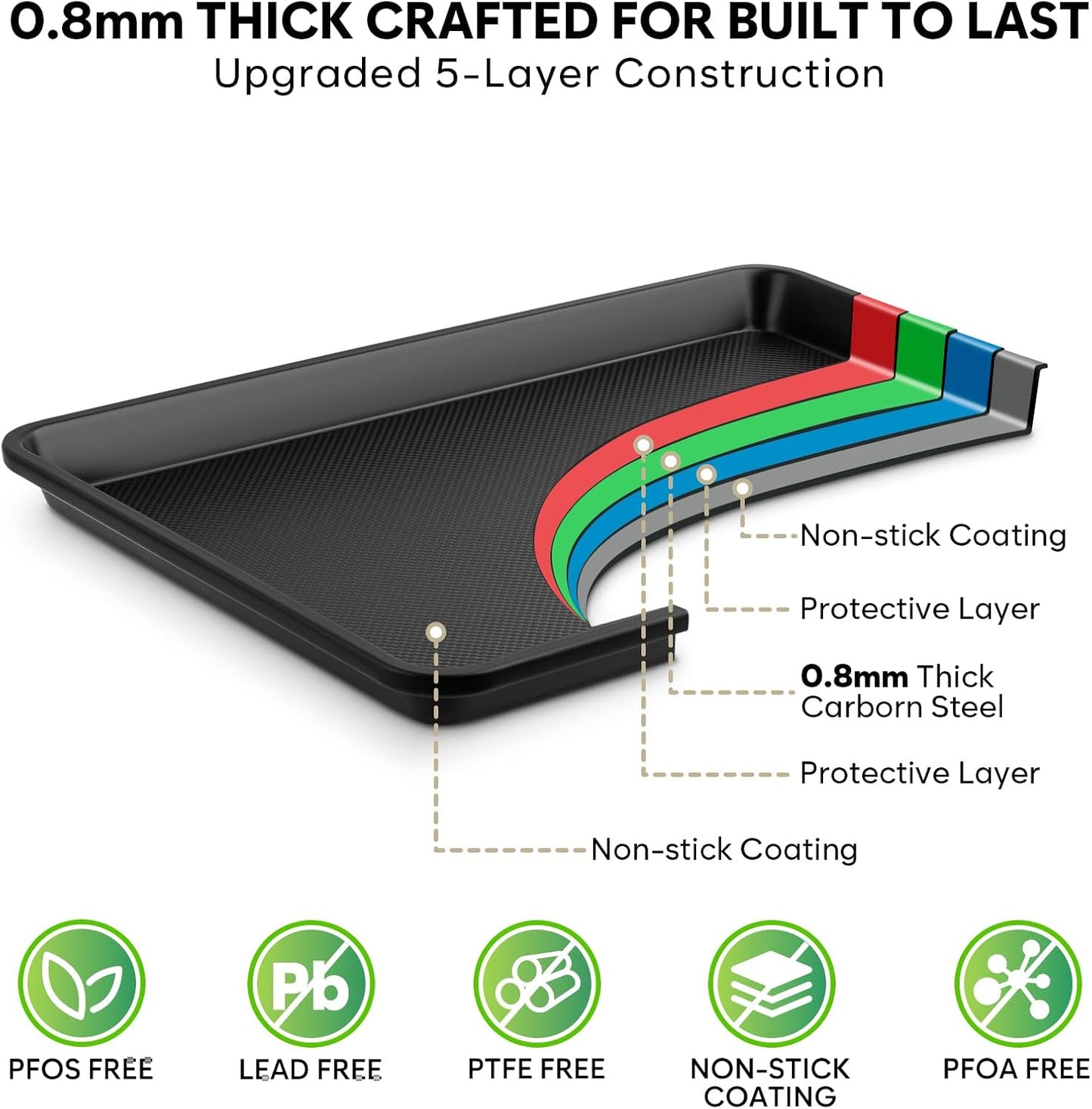 3 Pack Baking Sheet Pan Set - Heavy Duty Nonstick Cookie Sheets | 0.8mm Thick, Diamond Texture
