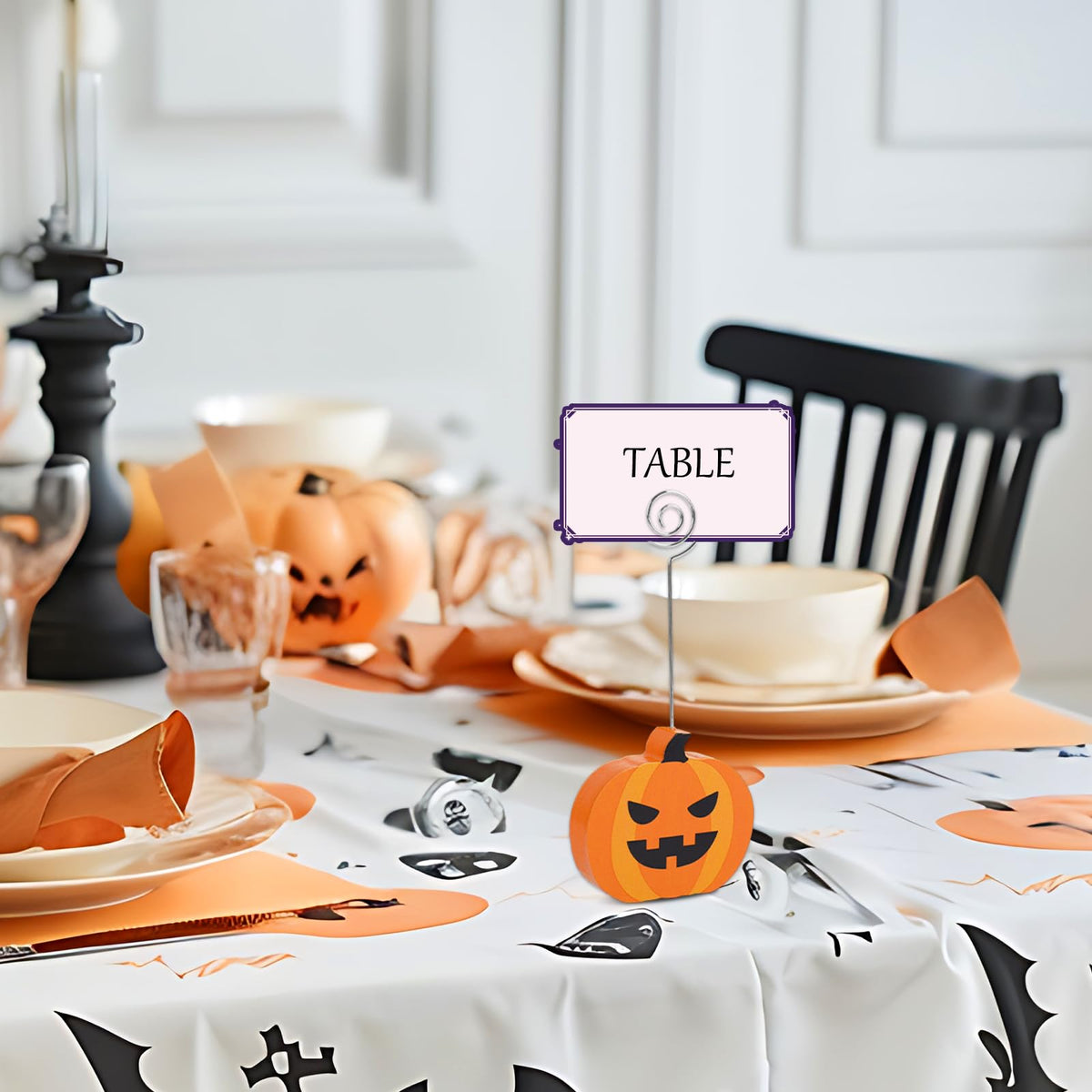 Whaline 12 Pcs Halloween Wooden Place Card Holders Ghost Pumpkin Black Cat Table Number Holder Display Stand for Party Home Office Table Setting Supplies