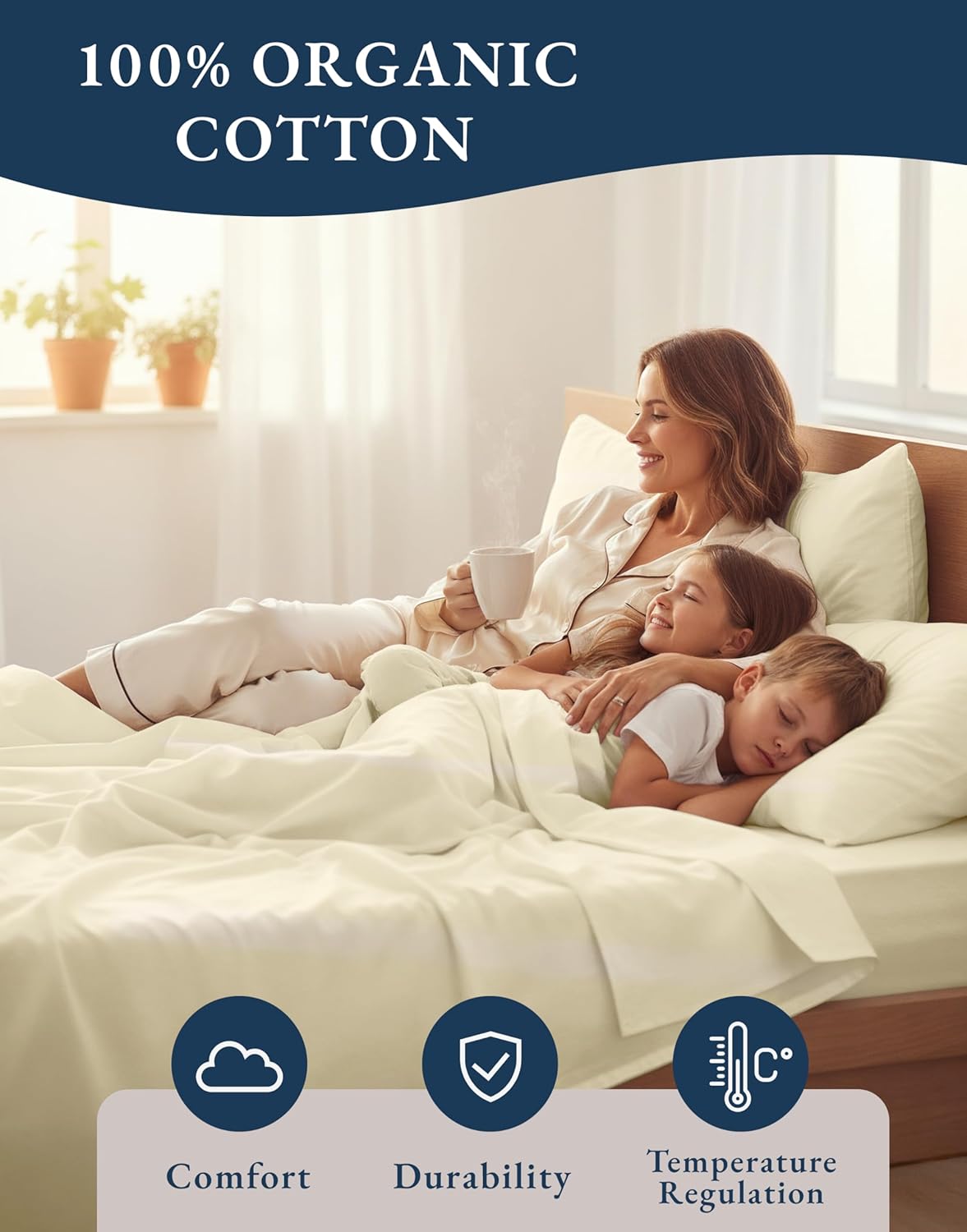 LANE LINEN 100% Organic Cotton Full Sheet Set - Ultra Soft Percale Bedding, Fits Mattresses Up to 15" Deep | Natural Color