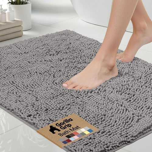 GORILLA GRIP Bath Rug Mat - Soft Absorbent Chenille | Quick-Dry Microfiber, 70x24, Grey