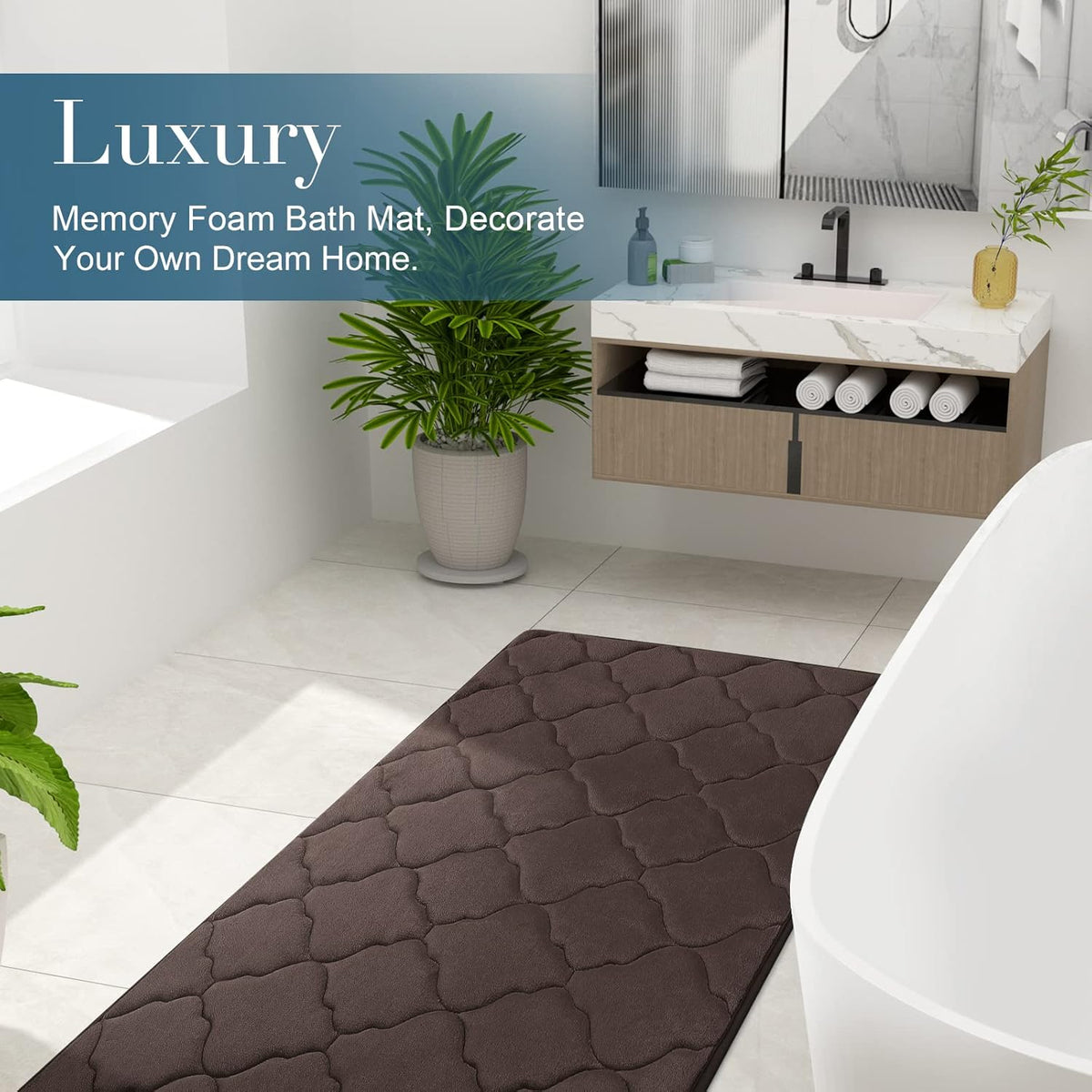 OLANLY Memory Foam Bath Mat Rug - Ultra Soft, Absorbent & Non-Slip | 24x16, Brown for Bathroom Decor