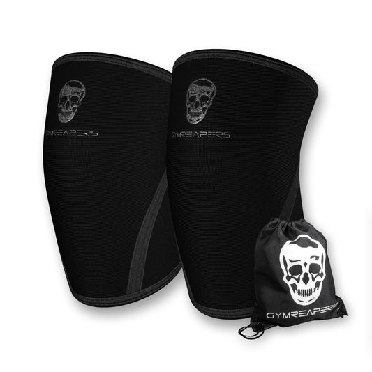 Gymreapers Knee Sleeves (1 Pair) with Gym Bag - IPF Approved - Support Compression Brace for Squats, Fitness, Weightlifting, Cross Training, Powerlifting - 7MM Neoprene Sleeves - For Men & Women (Black/Black, Medium)