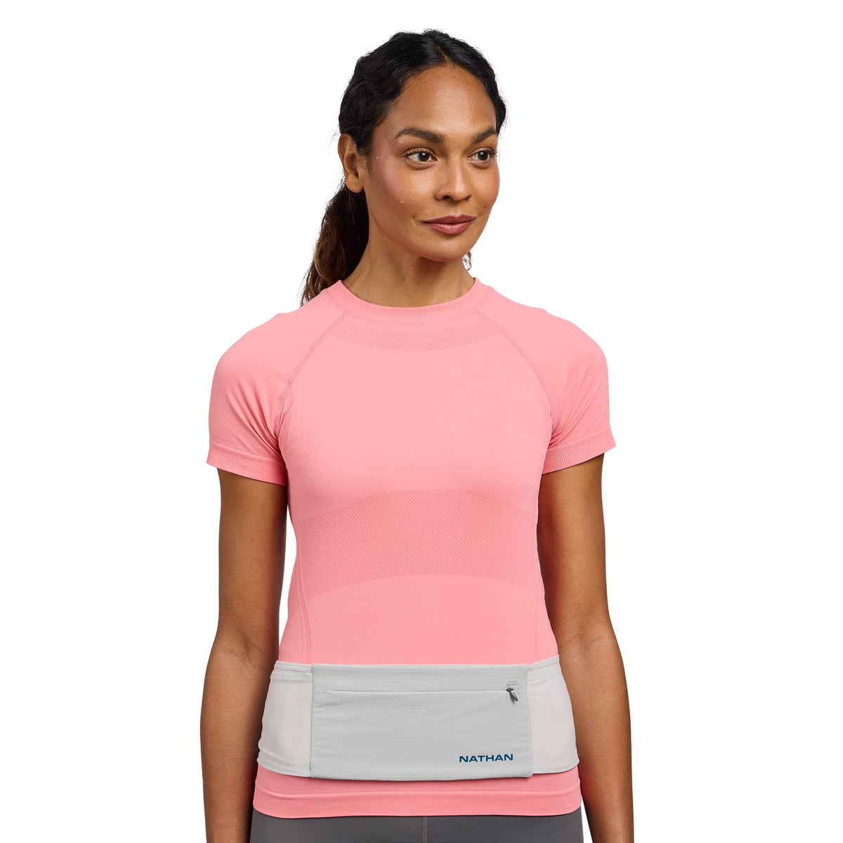 Nathan Zipster Max Running Belt, Running Belts for Women and Men, Bounce-Free Waist Pack with Extra Large Zipper Pocket, Smartphone Storage, Walking, Gym, Hiking - Vapor Grey/Sailor Blue - Large