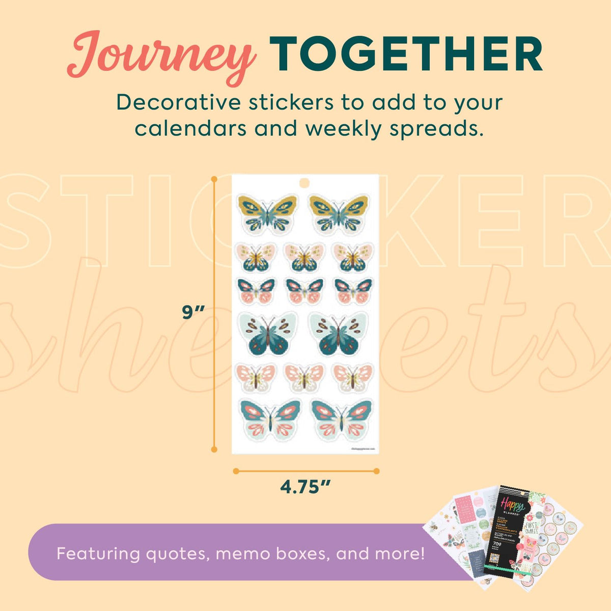 Happy Planner 30-Sheet Sticker Pack for New and Expecting Moms, Classic Size, Butterflies and Blooms Theme