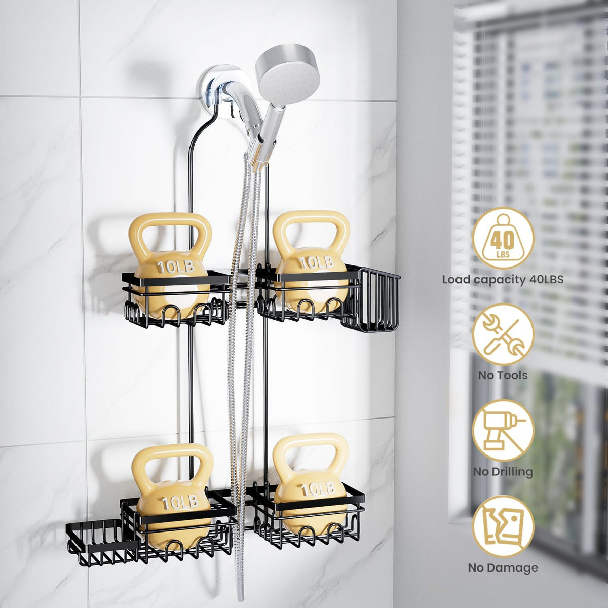 KEGII Shower Caddy - Rustproof Hanging Organizer with Soap Dish & Toothbrush Holder | Ideal for Handheld Showerheads