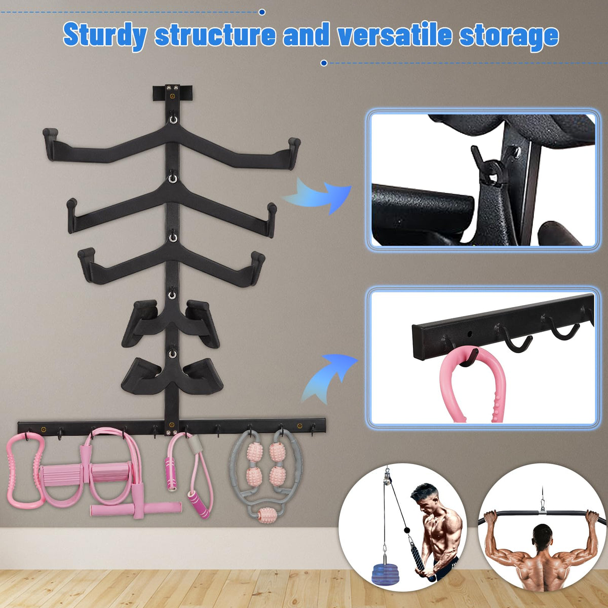 Whiidoom Lat Pulldown Attachments Lat Pull Down Bar Storage Rack for Mag Grip Lat Pulldown Machines Attachments Stand Cable Attachment Storage Rack for Home Gym and Gym Wall Storage
