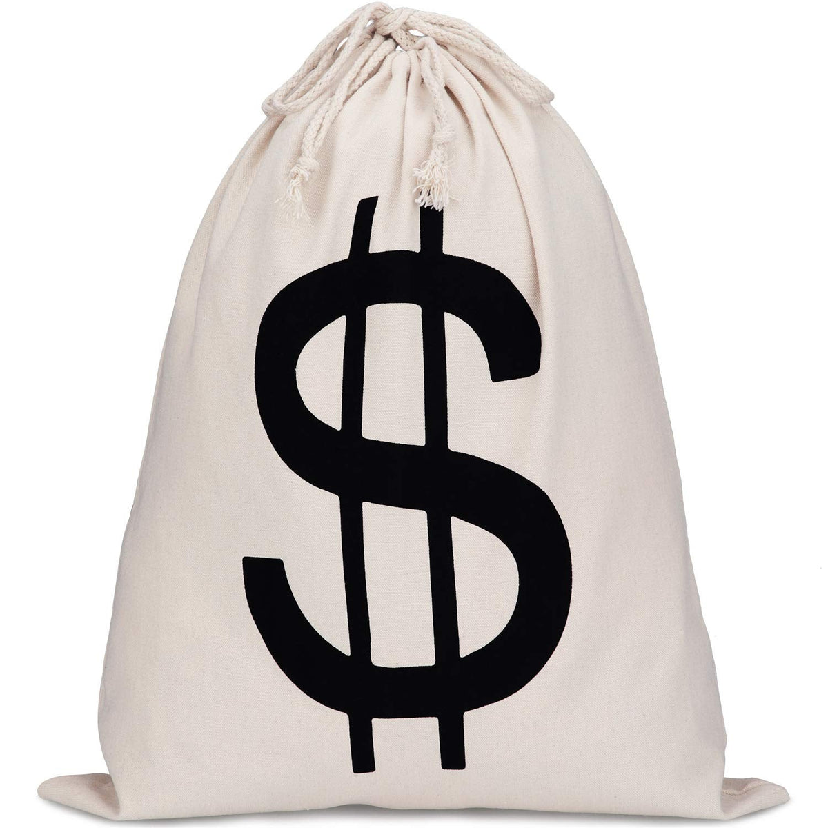 Boao 19.7 x 15.8 Inch Extra Large Money Bags Prop Money Dollar Sign Drawstring Canvas Bag with Dollar Symbol for Toy Favor Cosplay Themed Party
