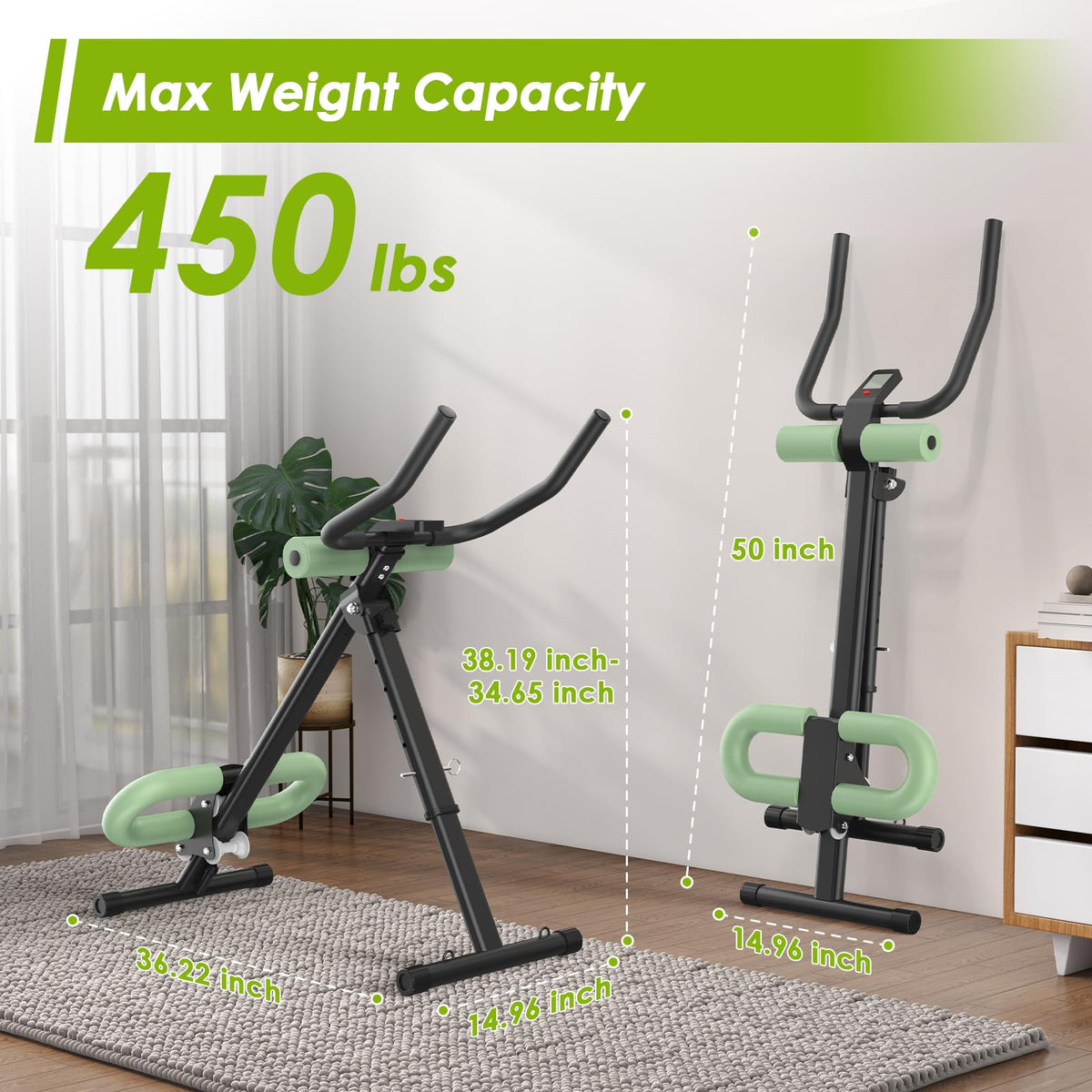 4 in 1 ab machine for stomach workout, adjustable ab trainer machine with LCD Monitor, Foldable ab workout machine With Knee and Back Protection, Load Capacity 400 LBS, Unisex, Green
