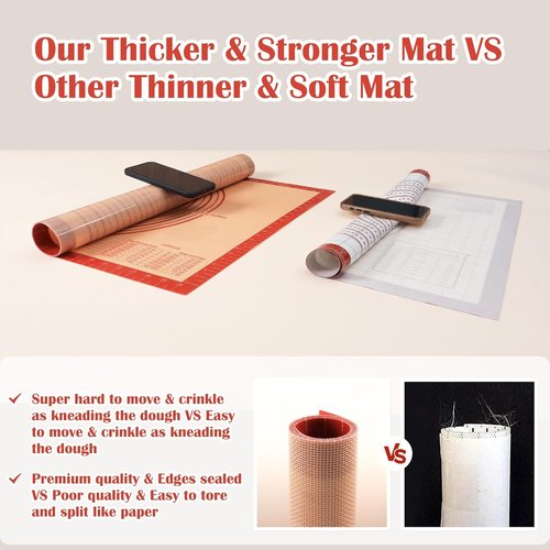 Folksy Super Kitchen Non-Slip Silicone Pastry Mat - Extra Large 28'' x 20'' for Baking & Dough Rolling