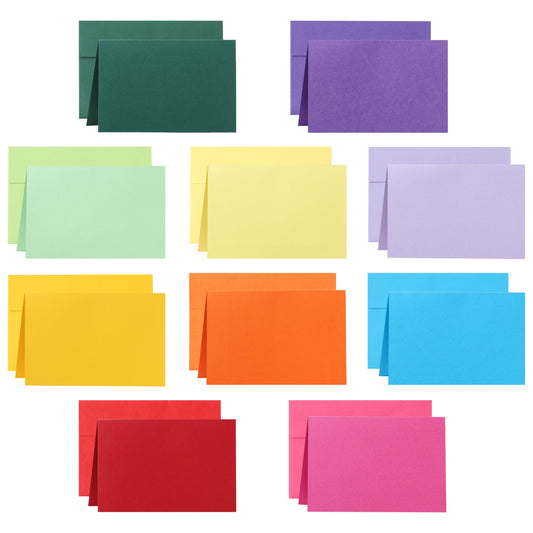 Guakicae 100 packs 10 Assorted Blank Colors Greeting Cards and Envelopes 4 x 6 Printable Heavyweight Folded Cardstock and A4 Envelopes Self Seal for Christmas, Invitations, Birthday, Thank You Cards