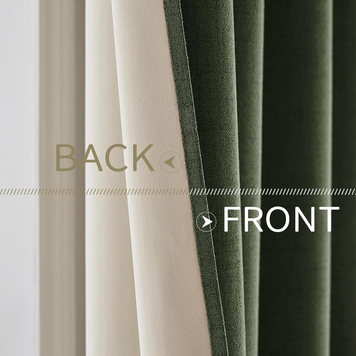 MIULEE Blackout Linen Textured Curtains - Thermal Insulated Olive Green Drapes | 52 x 84 Inch (2 Panels)