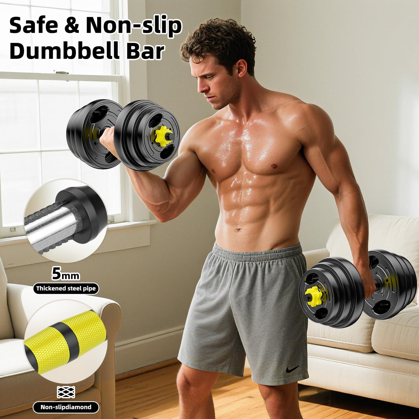 HUAYA Adjustable Dumbbell Set, 10-90lbs Free Weights with Connector – 4 in 1 Dumbbells, Barbell, Kettlebell & Push Up Stand, Adjustable Weights Set for Home Gym Fitness Equipment for Men & Women (Orange 30lbs (15lbs*2))