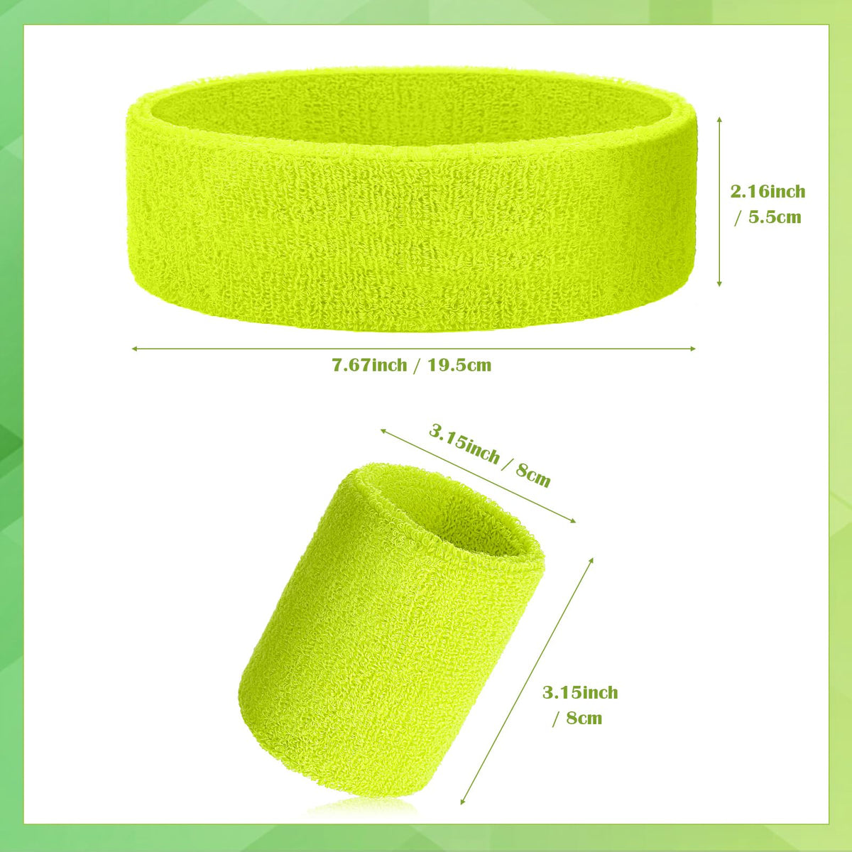 24 Pieces 80s Neon Sweatbands Set, Include 8 Sports Headbands and 16 Sweat Wristbands Elastic Athletic Tennis Sweat Bands Bulk for Man Woman(Fluorescent Yellow)