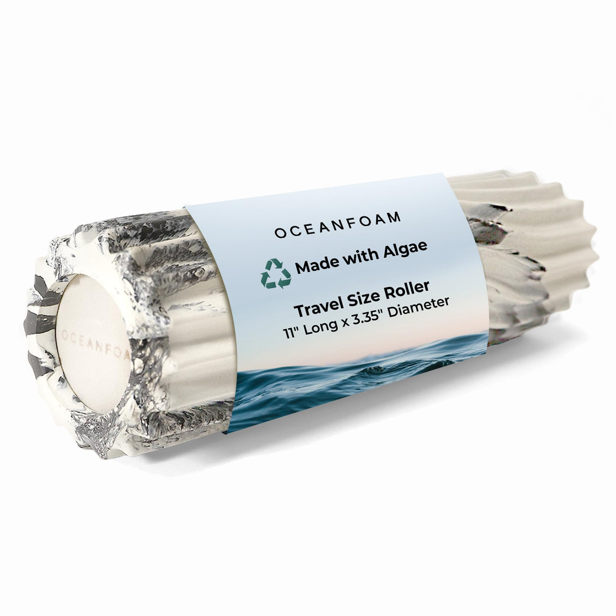 Oceanfoam Ripple Travel Foam Roller (11" x 3.35") Firm Mini Foam Roller for Physical Therapy, Deep Tissue Massage, Back Pain - High Density, Ergonomic Wave Textured - Yoga, Exercise (Black Marbled)