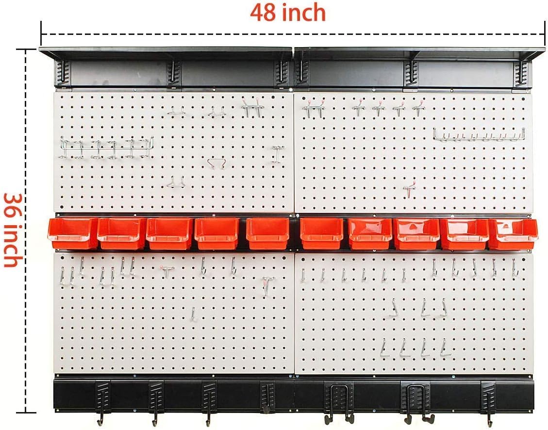 Ultrawall Pegboard Wall Organizer, 48 X 36 inch Garage Storage Pegboard with Hooks Storage Bins Tool Board Panel Tool Organizer, 72pcs
