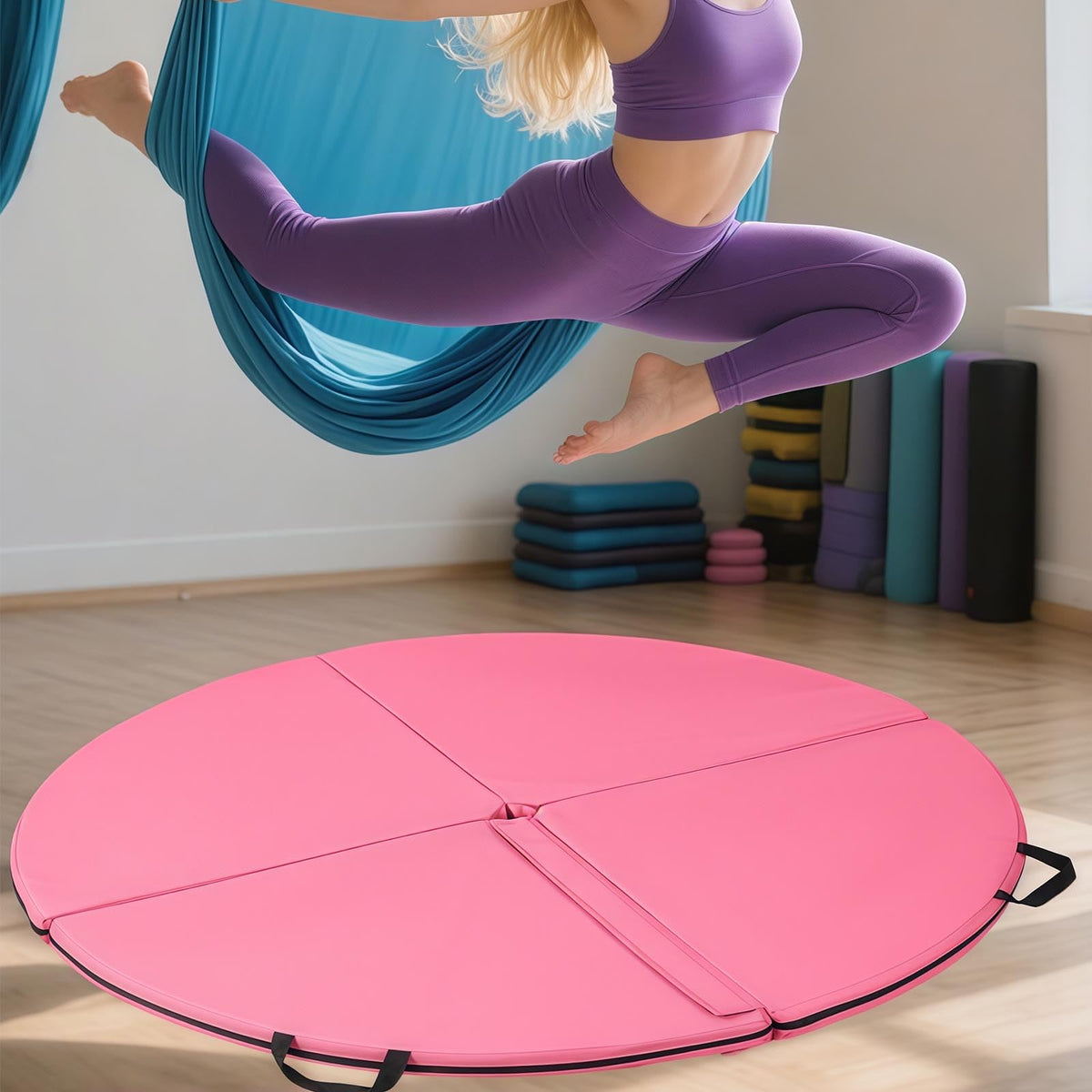 Foldable Non-Slip Dance Pole Mat, EPE Foam Crash Pad for Fitness, Gymnastics, Aerial Yoga & Ballet - Portable Circular Exercise Mat for Safe Dancing