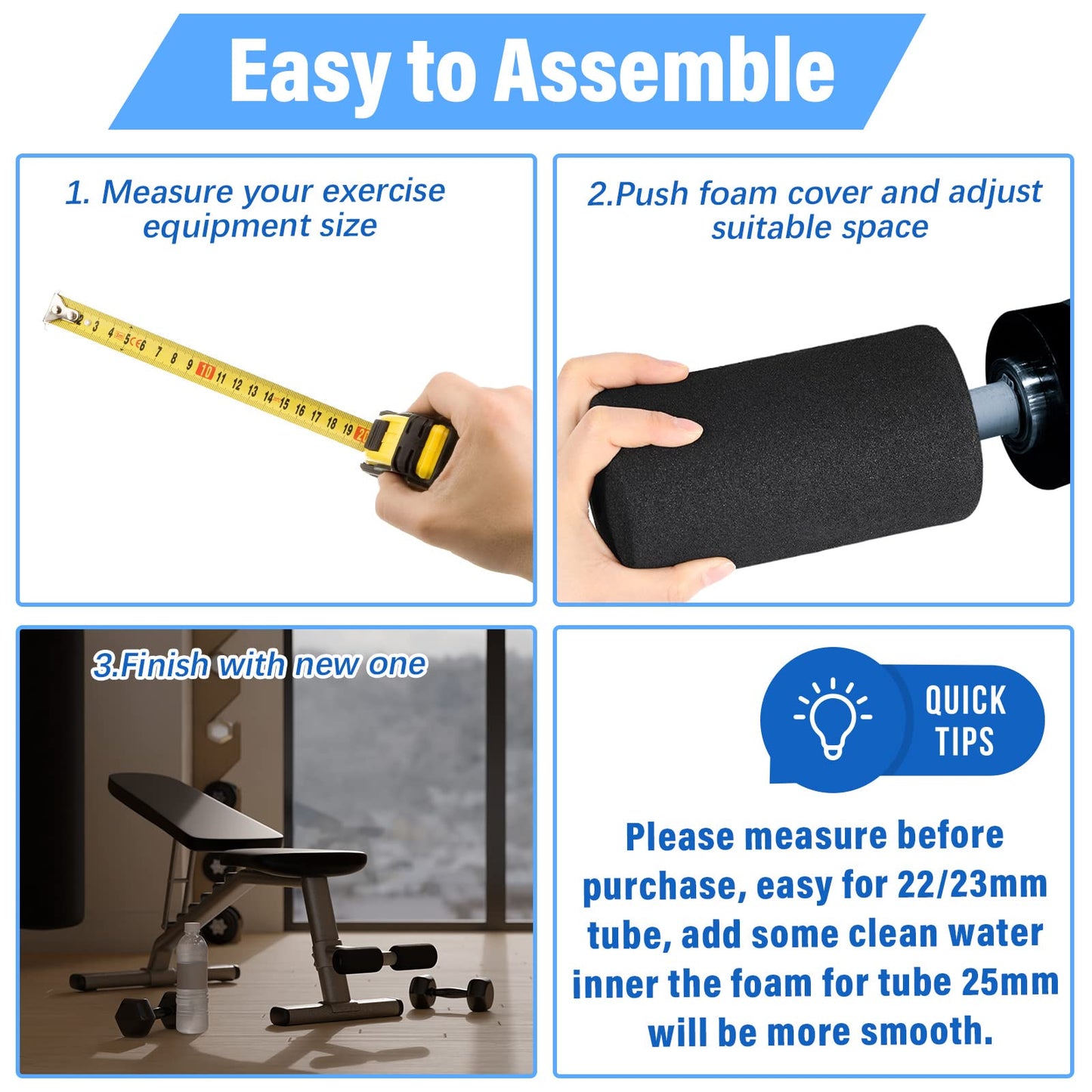 Deekin 8 Pieces Foam Foot Pads Rollers Set High Density Foam Roller for Gym Exercise Machines Equipment Replacements Exercise Massage Muscle Recovery, 6.3" x 3.4" OD x 0.87" ID