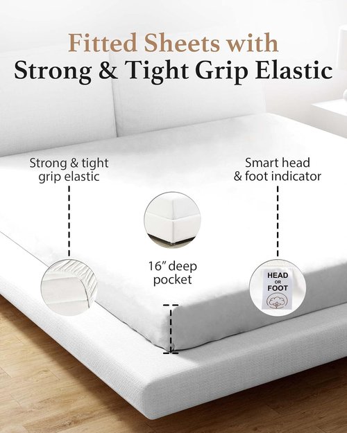 Good Sleep Bedding 800 TC Queen Fitted Sheet - Soft, Breathable Luxury Hotel Style | 16" Deep Pocket - White