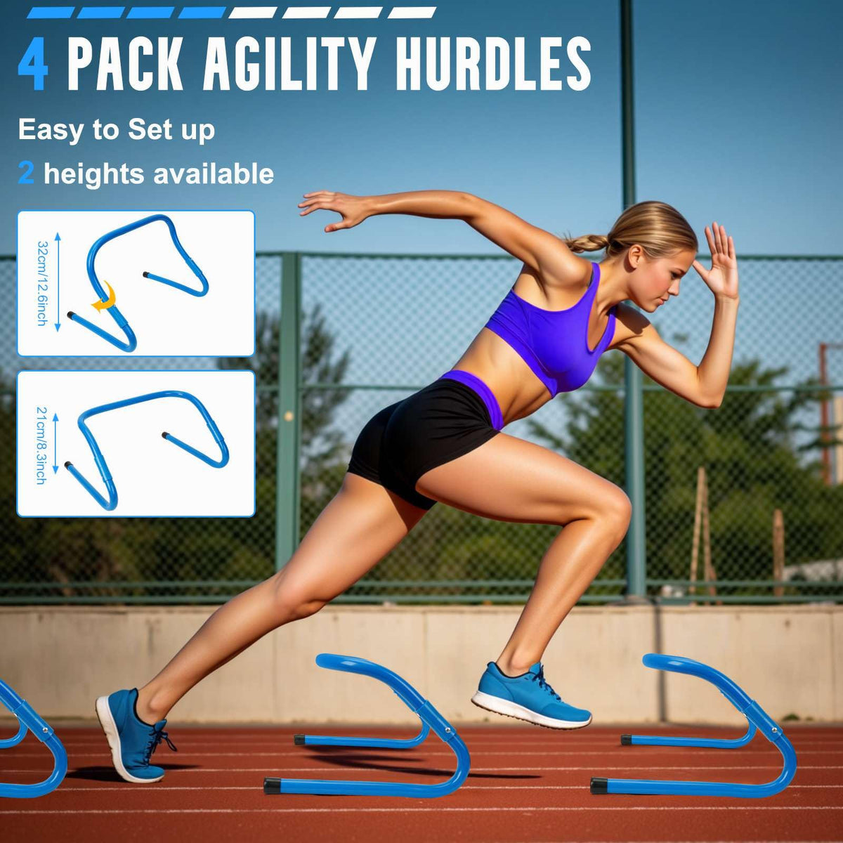 YGORTECH Agility Ladder, Soccer Training Equipment Set, 4 Agility Hurdles, 20ft Speed Ladder, Running Parachute, 12 Football Cones, Jump Rope | Soccer Basketball Athletes Speed Training Blue