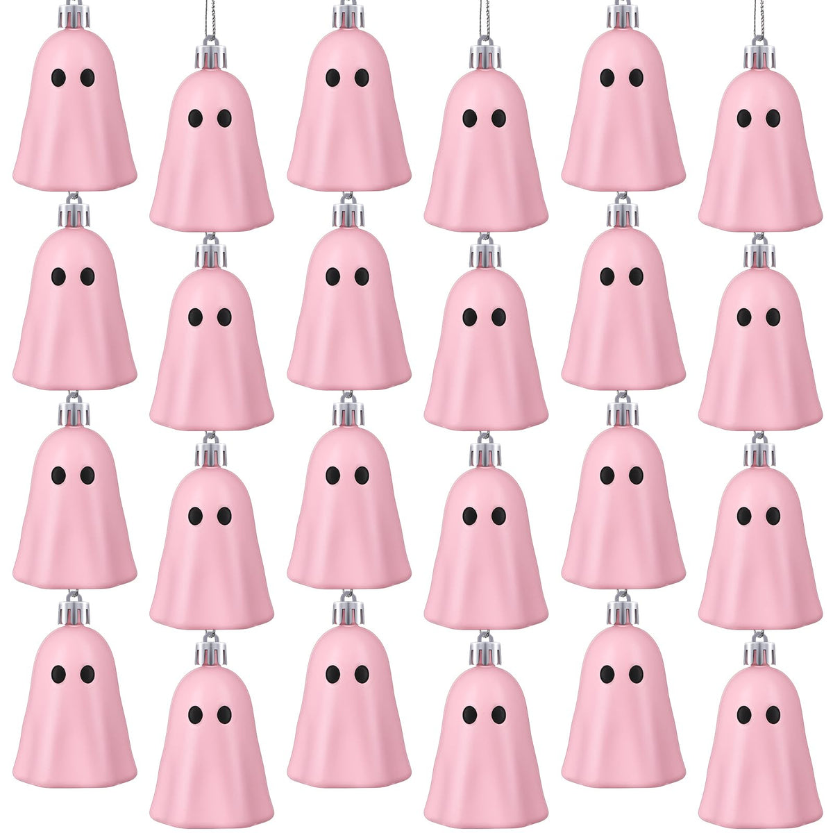 Tigeen 24 Pcs Halloween Hanging Ornaments Cute Ghost Decoration Halloween Tree Decoration Plastic Decorative Mini Ghost Ornaments for Home Tree Party Supplies (Cute,Pink)