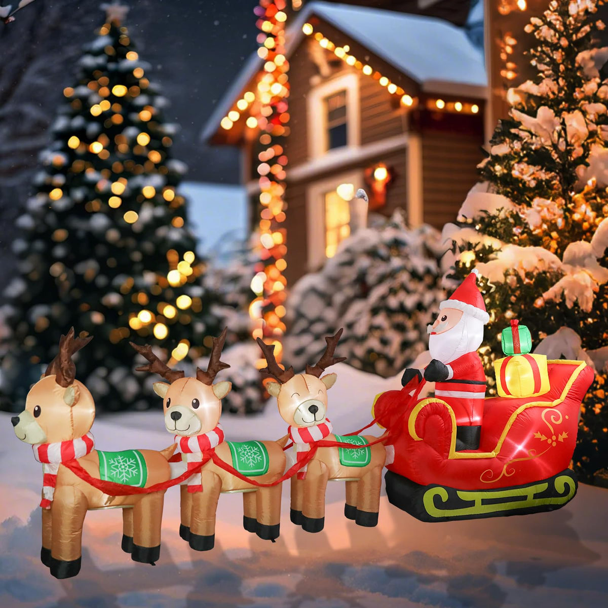 Taman 12 FT Christmas Inflatable Decorations, Santa Claus on Sleigh with Reindeer Propeller Built-in Bright LED Light Blow Up for Yard, Garden,Lawn Outdoor Holiday Yard Decorations
