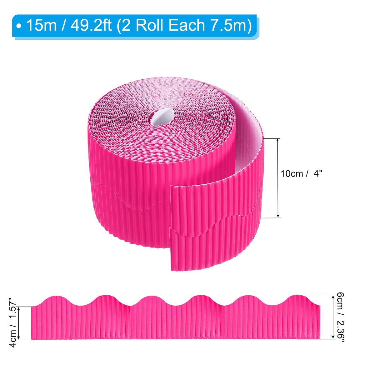 PATIKIL 3.9inch x 49.2ft Bulletin Board Border, Scalloped Trim Paper Corrugated Paper for Locker Classroom Decor Black White Cork Poster Boards, Rose Red