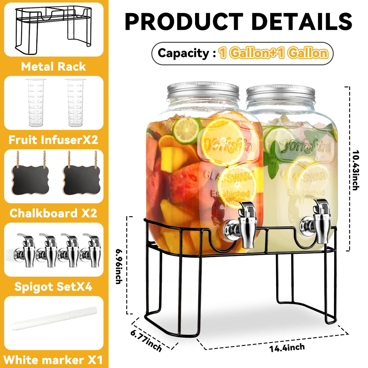 1 Gallon Glass Drink Dispensers For Parties，Lemonade Beverage Dispenser With Stand And Spigot For BBQ, Picnic, Party,Laundry Detergent Dispenser