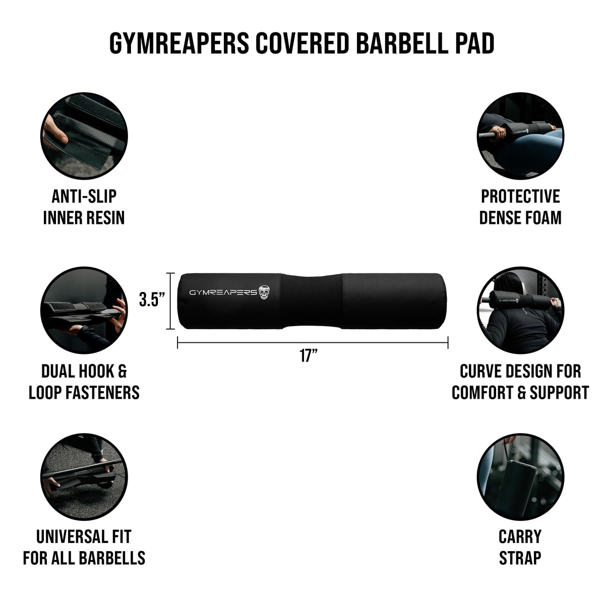 Gymreapers Barbell Squat Pad - Protective Bridge Pad for Hip Thrust, Squats, Lunges - Hip Support, Neck Protection for Bar (Black Covered)
