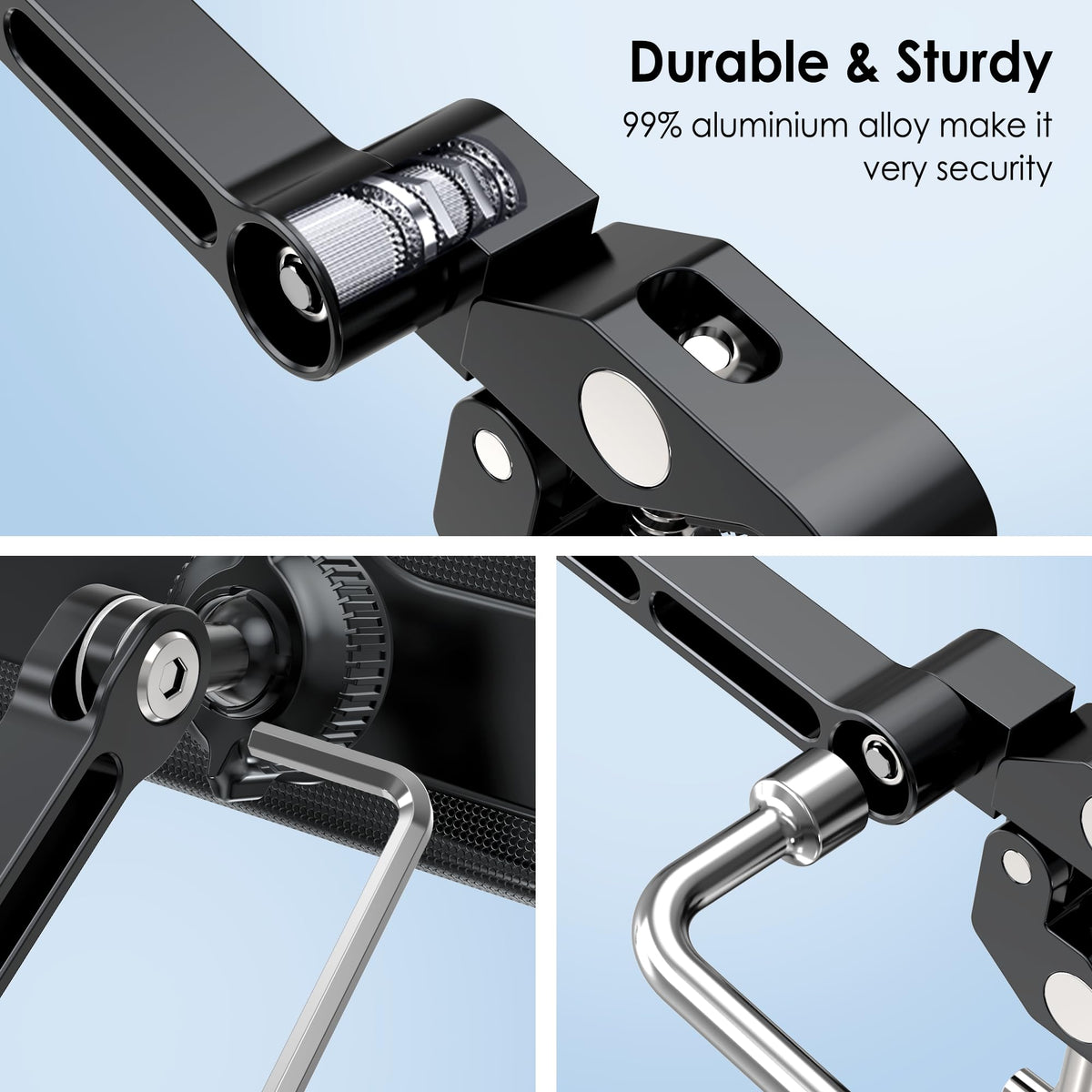 CreaDream Aluminium Tablet Mount Clamp for Spin Bike, Stationary Bicycle, Treadmill, Stroller Indoor Bike, Peloton, Elliptical - Compatible with 4.7-13" Tablet, iPad Pro, Air, Mini, Galaxy Tab