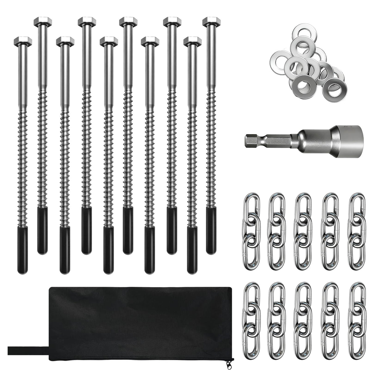 15 Pack Screw in Tent Stakes Heavy Duty,8 ’’ Ground Anchors Screw in,Metal Stakes with Hex Head Driver and Sturdy Storage Bag. (15)
