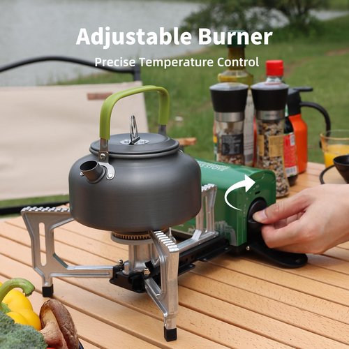 INFOOD Portable Butane Gas Camping Stove - 7500 BTU Compact Folding Design with Carry Bag for Backpacking, RV Trips, Picnic & Outdoor Indoor Cooking, Green