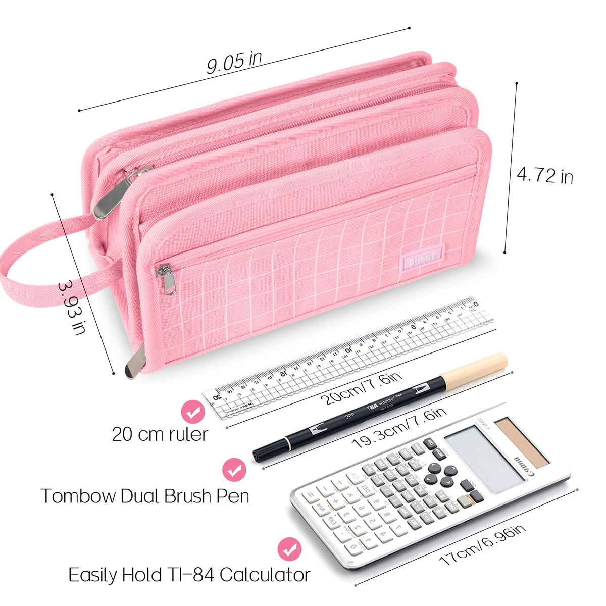 Sooez Large Pencil Case, Big Capacity Pencil Pouch Pen Bag with 3 Compartment, Portable Canvas Stationery Organizer with Zipper, Cute Aesthetic School Supplies for Teen Girls, Army Green